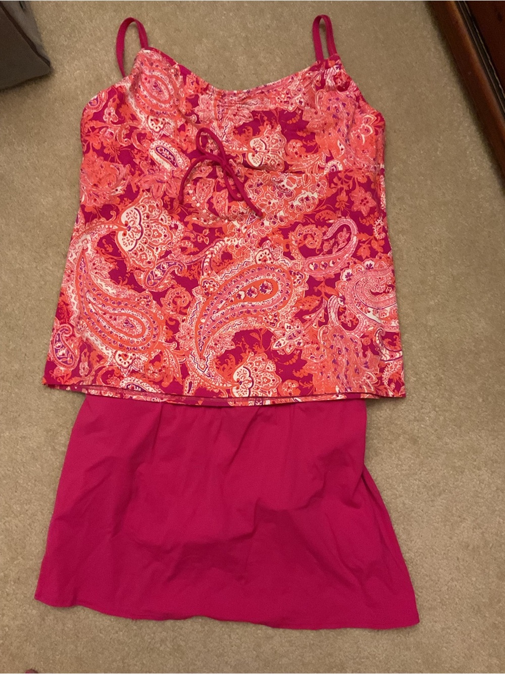 Lands' End Pink Paisley Tankini with Solid Skirt
